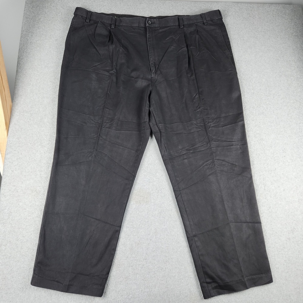 Savane Pants Mens 50x30 Black Cotton Tailored 2U Comfort Waist Pleated Cotton